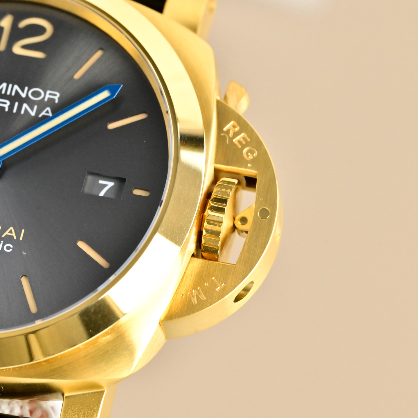 Panerai Luminor Marina Automatic yellow gold case and crown guard, black gradient dial, black leather strap 44mm Men's Automatic