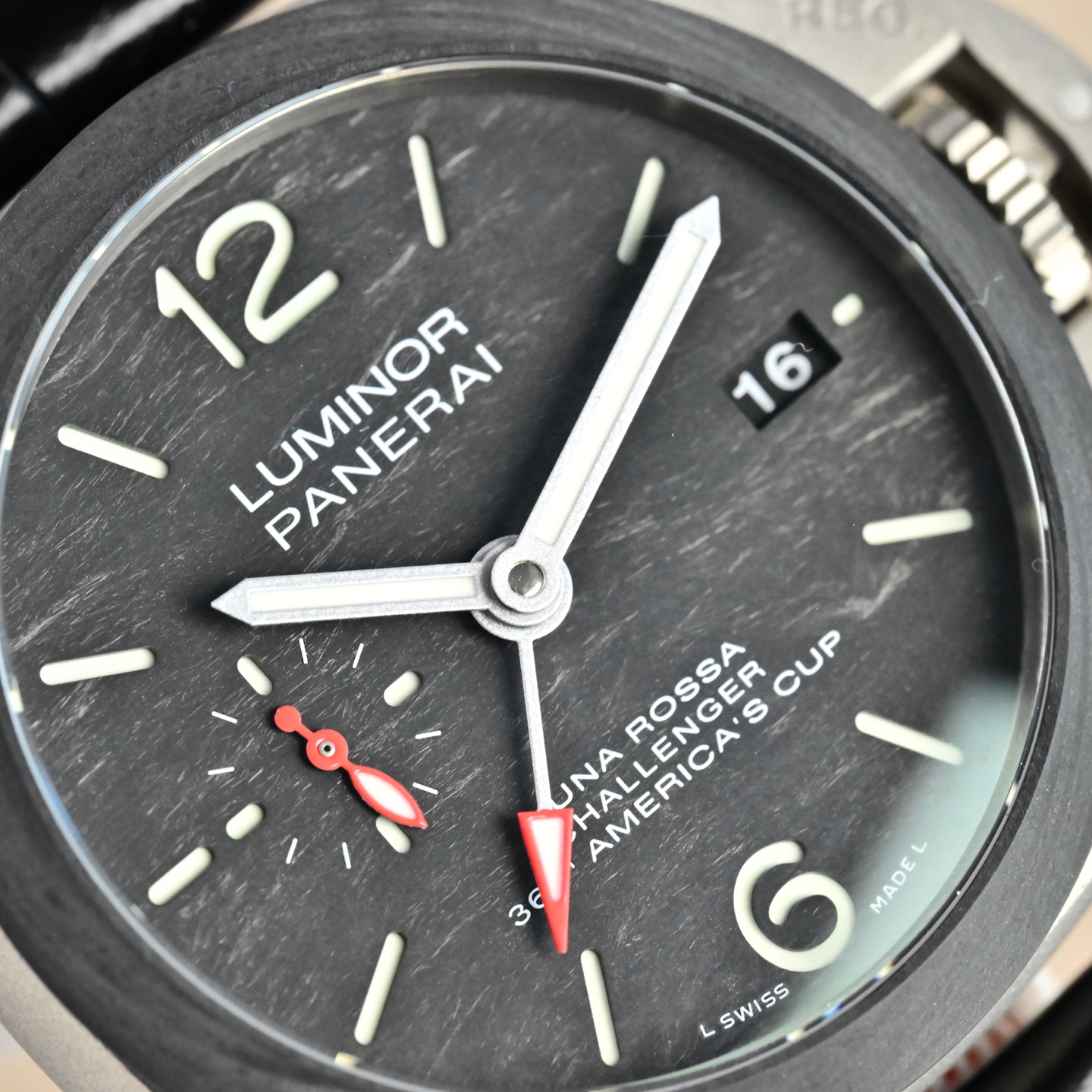 Panerai Luminor Luna Rossa Challenger PAM01342 matte gray case, black bezel, black dial, black leather strap 44mm Men's Automatic