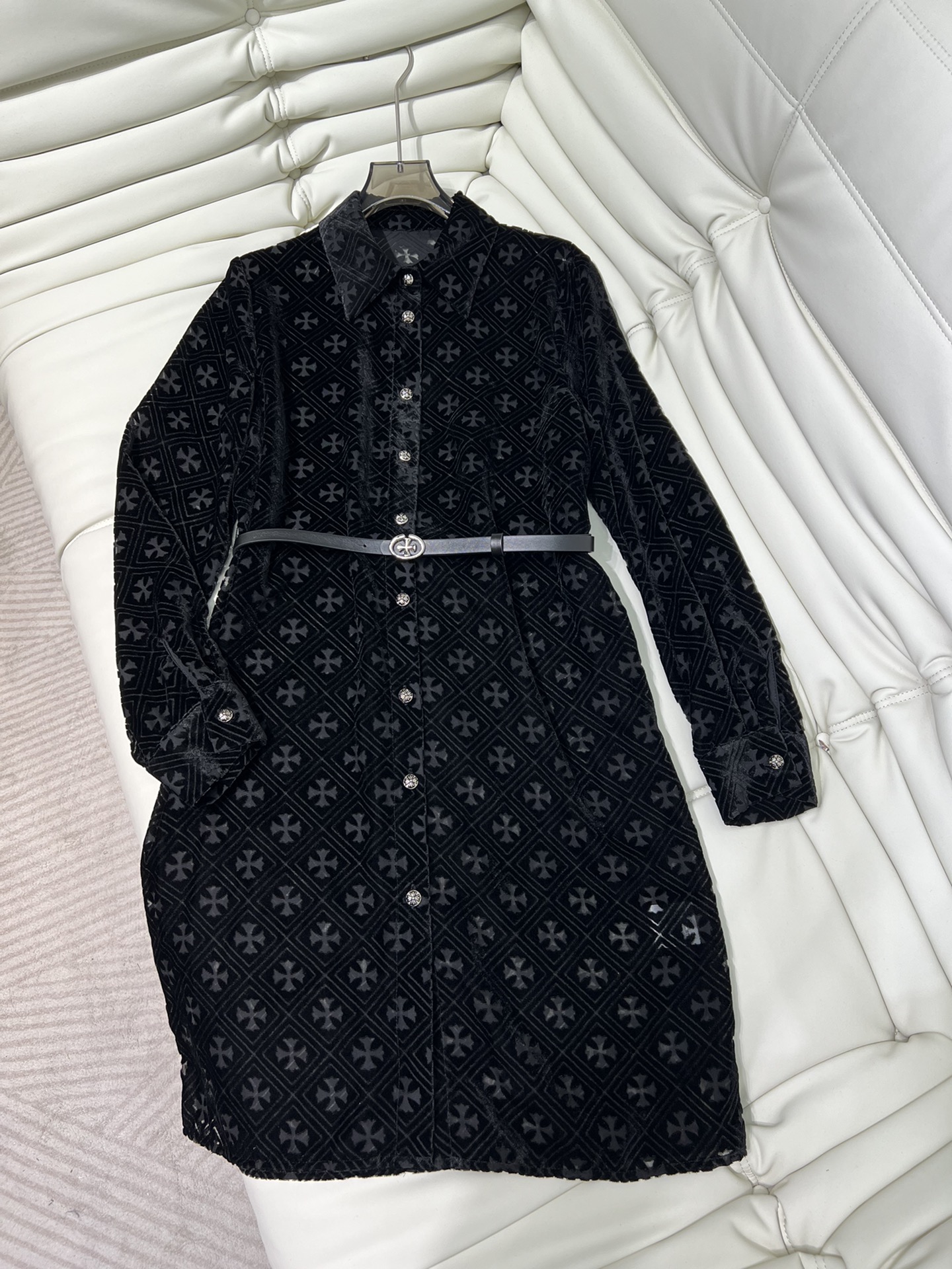 Women’s Velvet Shirt Dress with Cross Design, Packaged Single-Size Suit for Fall Mornings