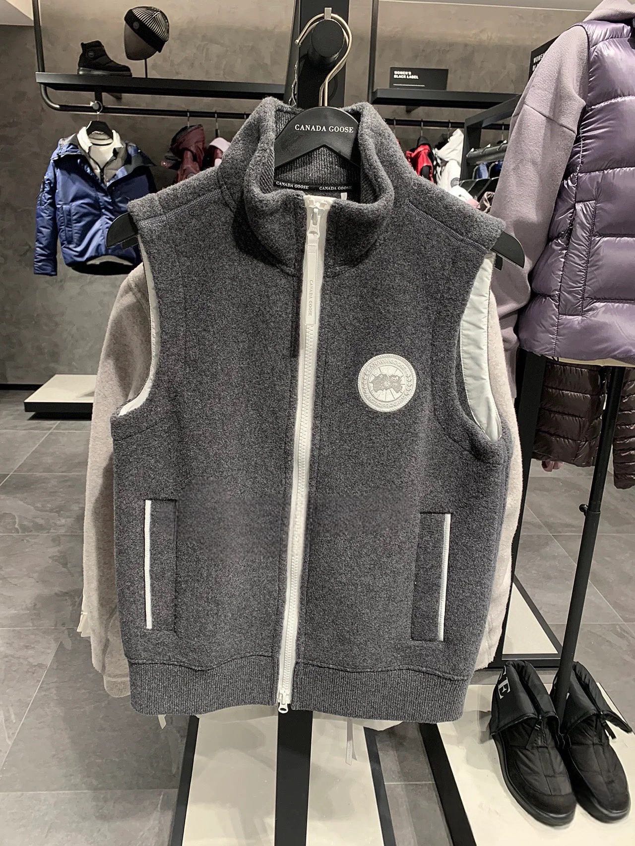 New One-Size-Fits-All Female Suit: Canada Goose Mersey Wool Vest in Dark Ash.