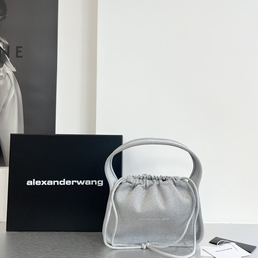 “Alexander Wang Ryan Handbag: Metal-Sinting Silver Beauty with Custom Knitting Design”