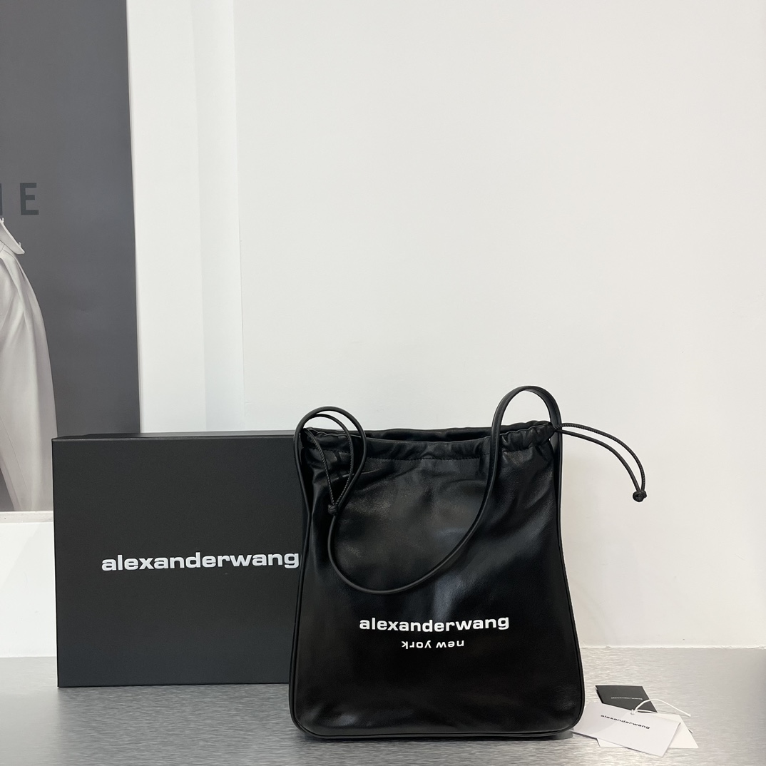 Alexander Wang’s High-Quality Customized Sheepskin King Pump Bucket Bag in Black, Size 27.