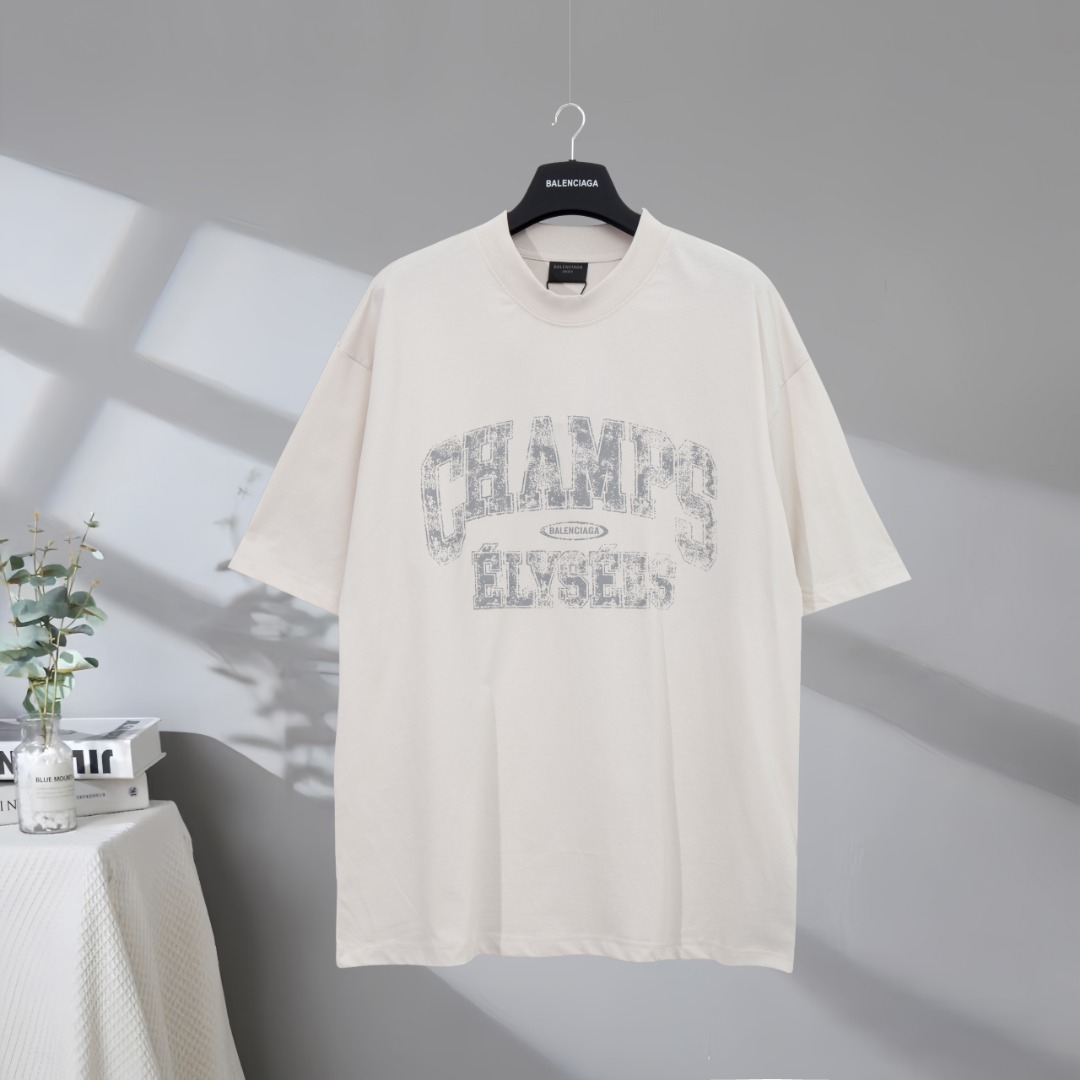 P75 La mejor calidad del mercado BALENCIAGA/Balenciaga 2025SS Camiseta de manga corta CEAMPS borrosa Impreso con tecnol…