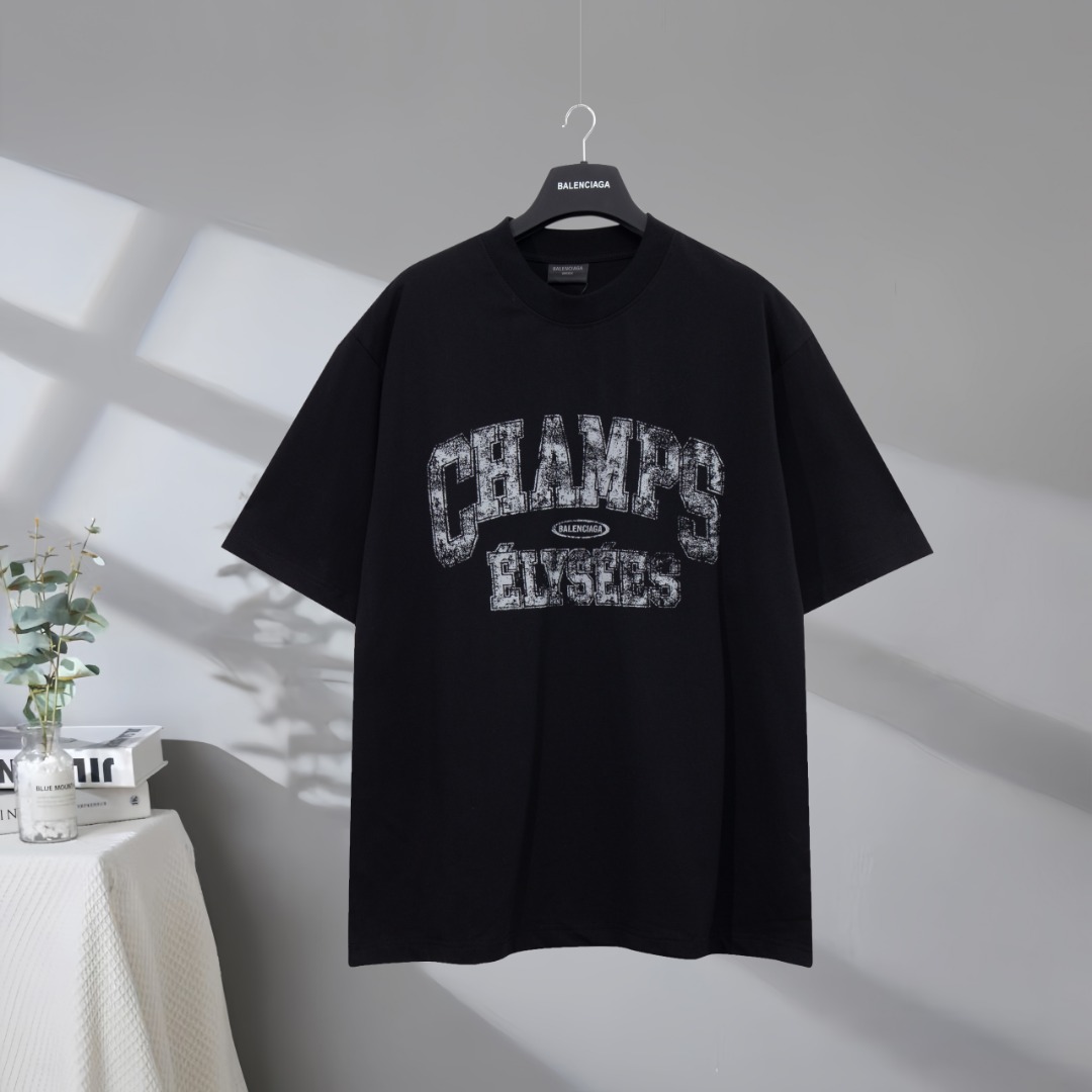 P75 La mejor calidad del mercado BALENCIAGA/Balenciaga 2025SS Camiseta de manga corta CEAMPS borrosa Impreso con tecnol…