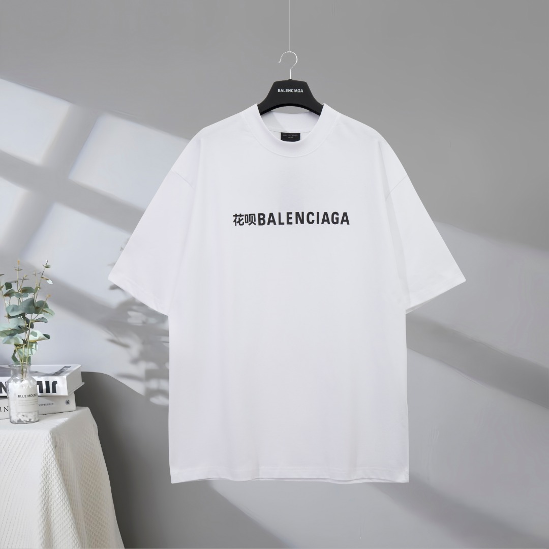 P73 Máxima calidad en el mercado BALENCIAGA/Balenciaga 2025SS Camiseta de manga corta con letras Huabei Paris de marca …