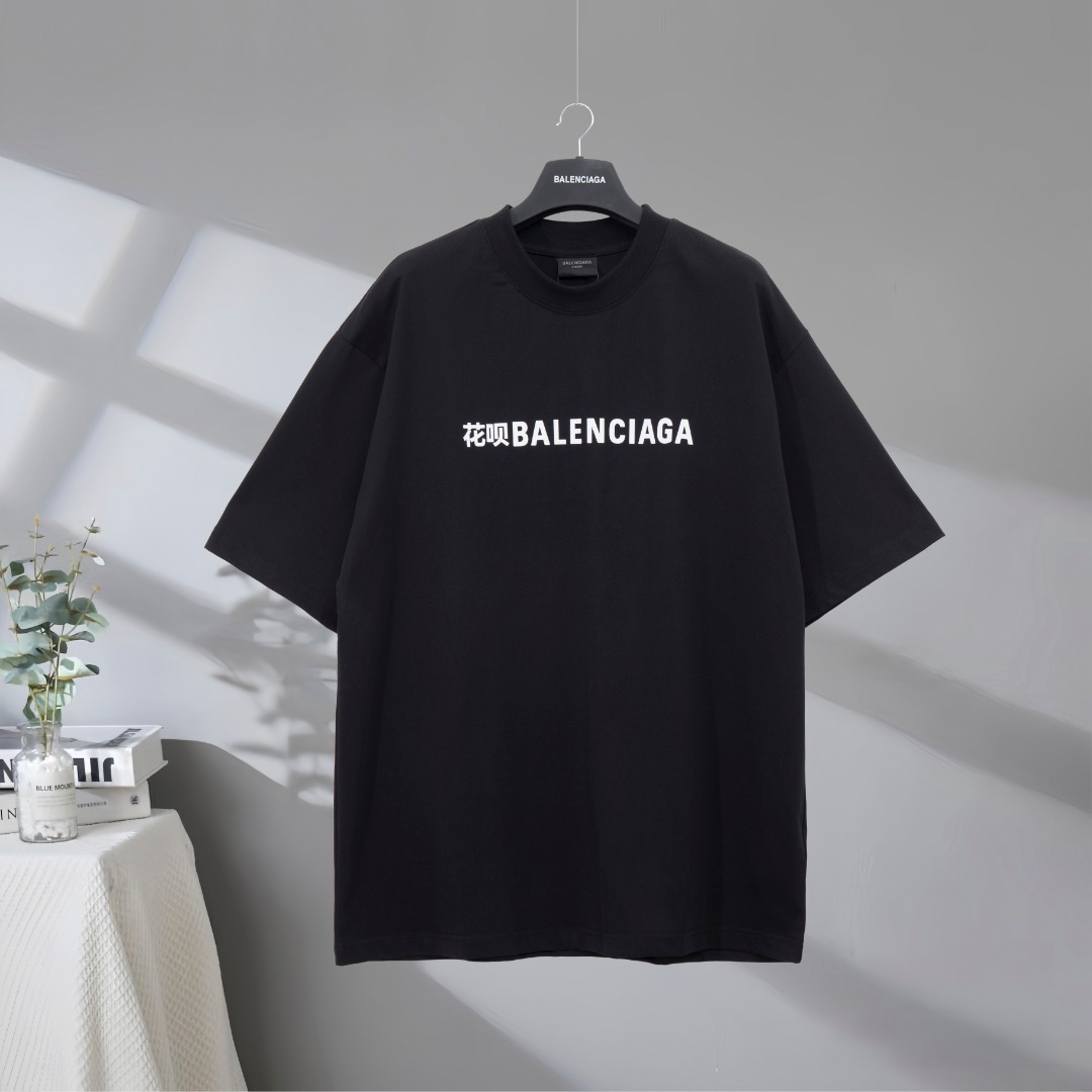 P73 Máxima calidad en el mercado BALENCIAGA/Balenciaga 2025SS Camiseta de manga corta con letras Huabei Paris de marca …