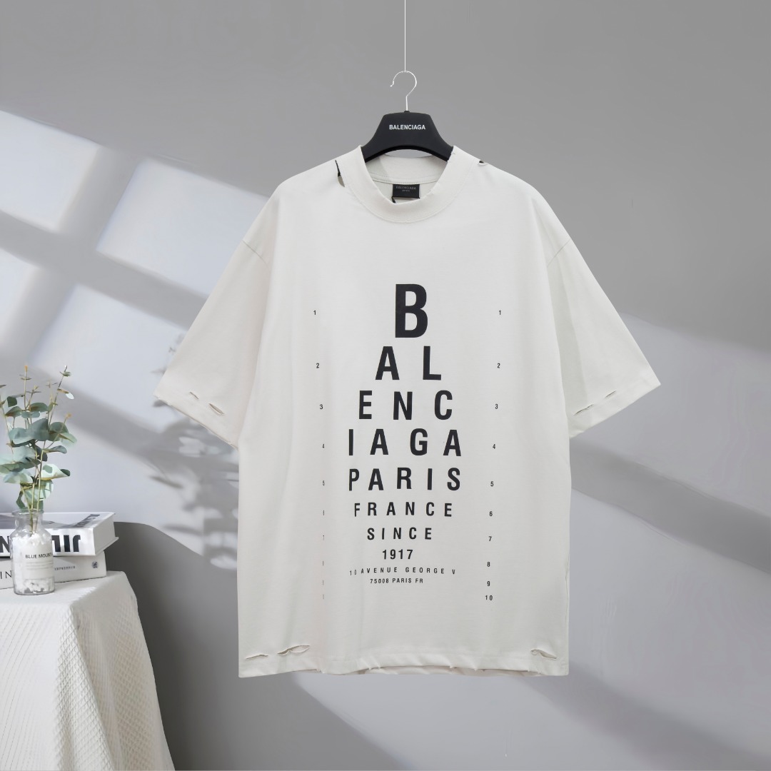 P80 Máxima calidad en el mercado BALENCIAGA/Balenciaga 2025SS gráfico optométrico impreso alfanumérico camiseta de mang…