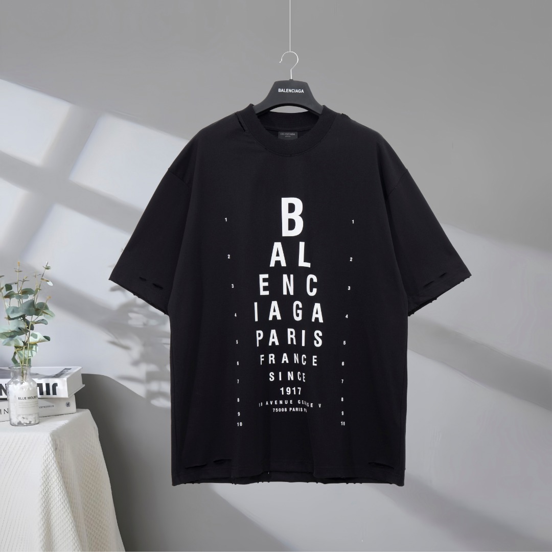 P80 Máxima calidad en el mercado BALENCIAGA/Balenciaga 2025SS gráfico optométrico impreso alfanumérico camiseta de mang…