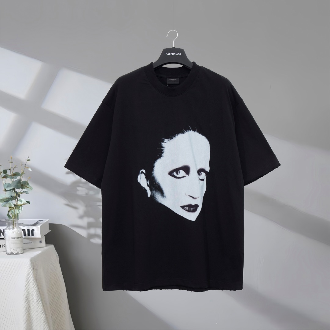P90 Máxima calidad en el mercado BALENCIAGA/Balenciaga 2025SS Paris músico conjunto Mini camiseta de manga corta desgas…