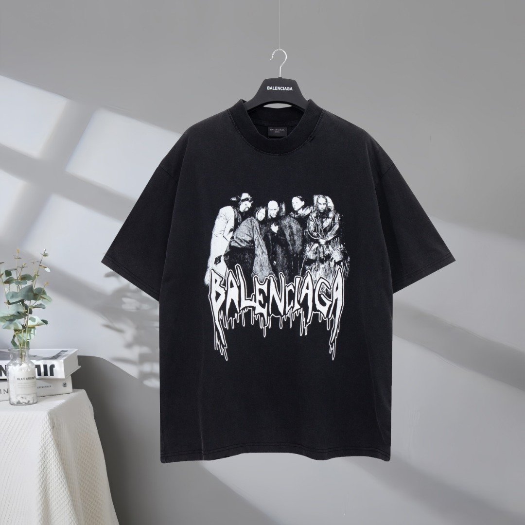 P85 Máxima calidad en el mercado BALENCIAGA/Balenciaga 2025SS 53 Temporada Balenciaga Nuevo. Camiseta vintage de manga …