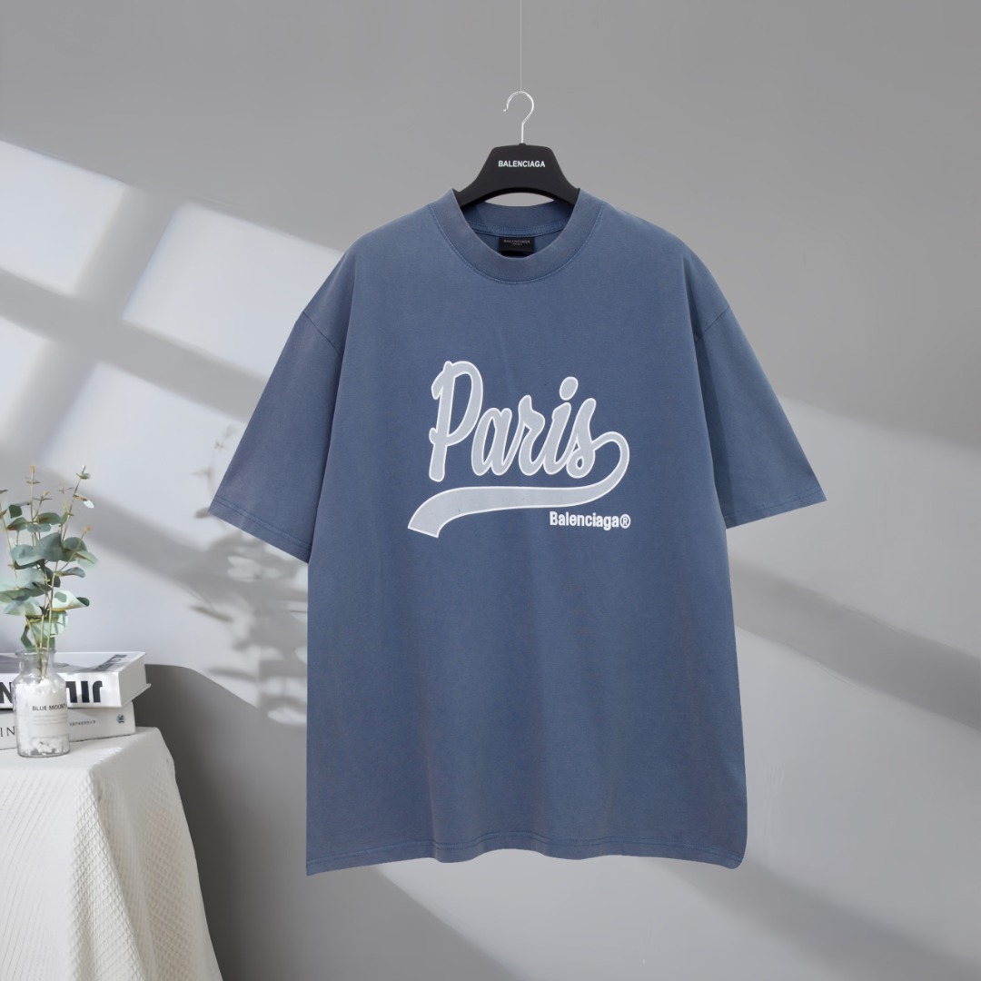 P80 Máxima calidad en el mercado BALENCIAGA/ Balenciaga 2025SS Paris art graffiti impreso camiseta de manga corta lavad…