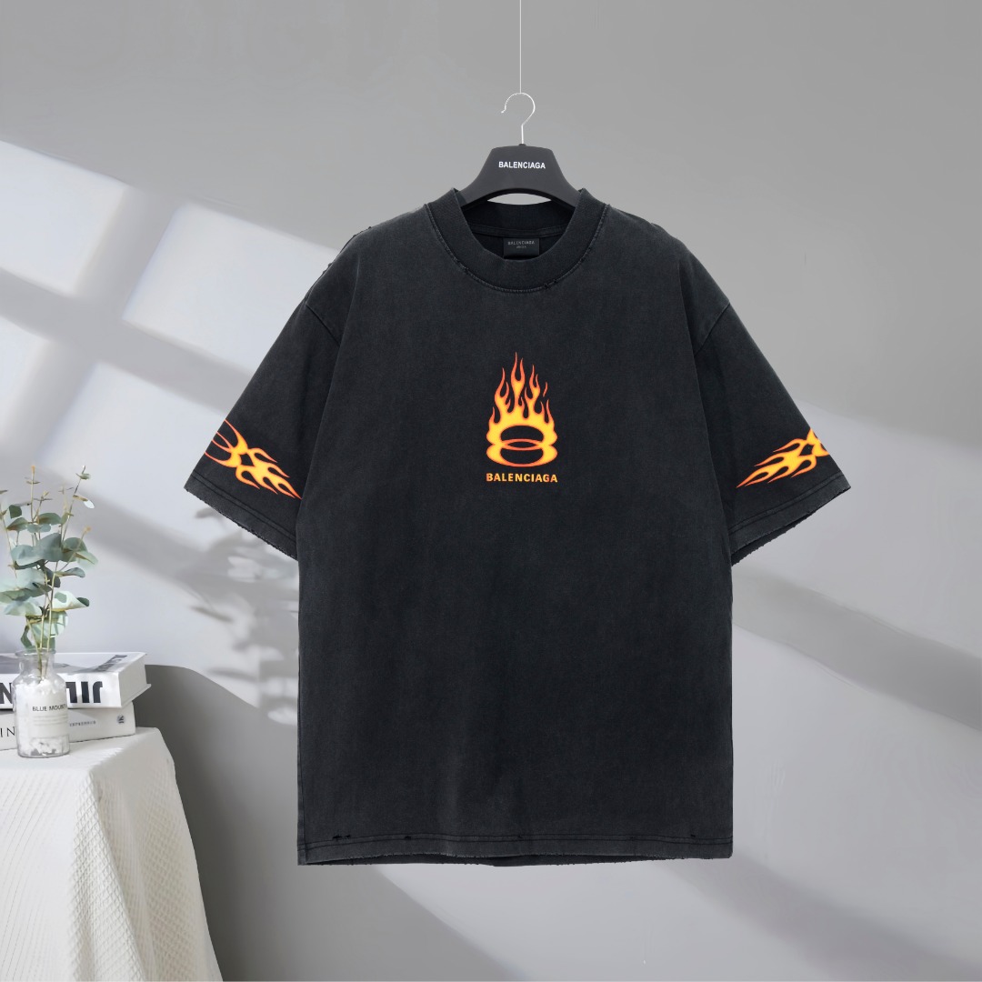 P90 Máxima calidad en el mercado BALENCIAGA/Balenciaga 2025SS Paris camiseta de manga corta desgastada y deshilachada c…