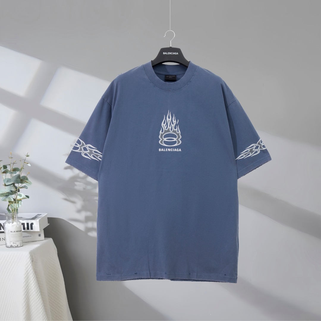 P90 Máxima calidad en el mercado BALENCIAGA/Balenciaga 2025SS Paris camiseta de manga corta desgastada y deshilachada c…