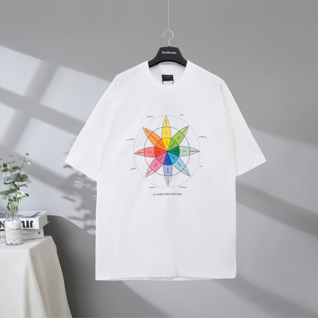 P80 Máxima calidad en el mercado BALENCIAGA/Balenciaga 2025SS brújula tarjeta de color arte impreso camiseta de manga c…