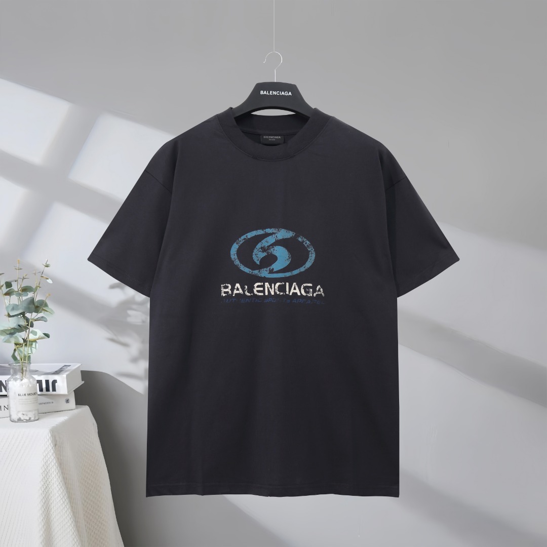 P80 Máxima calidad en el mercado BALENCIAGA/Balenciaga 2025SS logo de surf impreso camiseta de manga corta desgastada y…