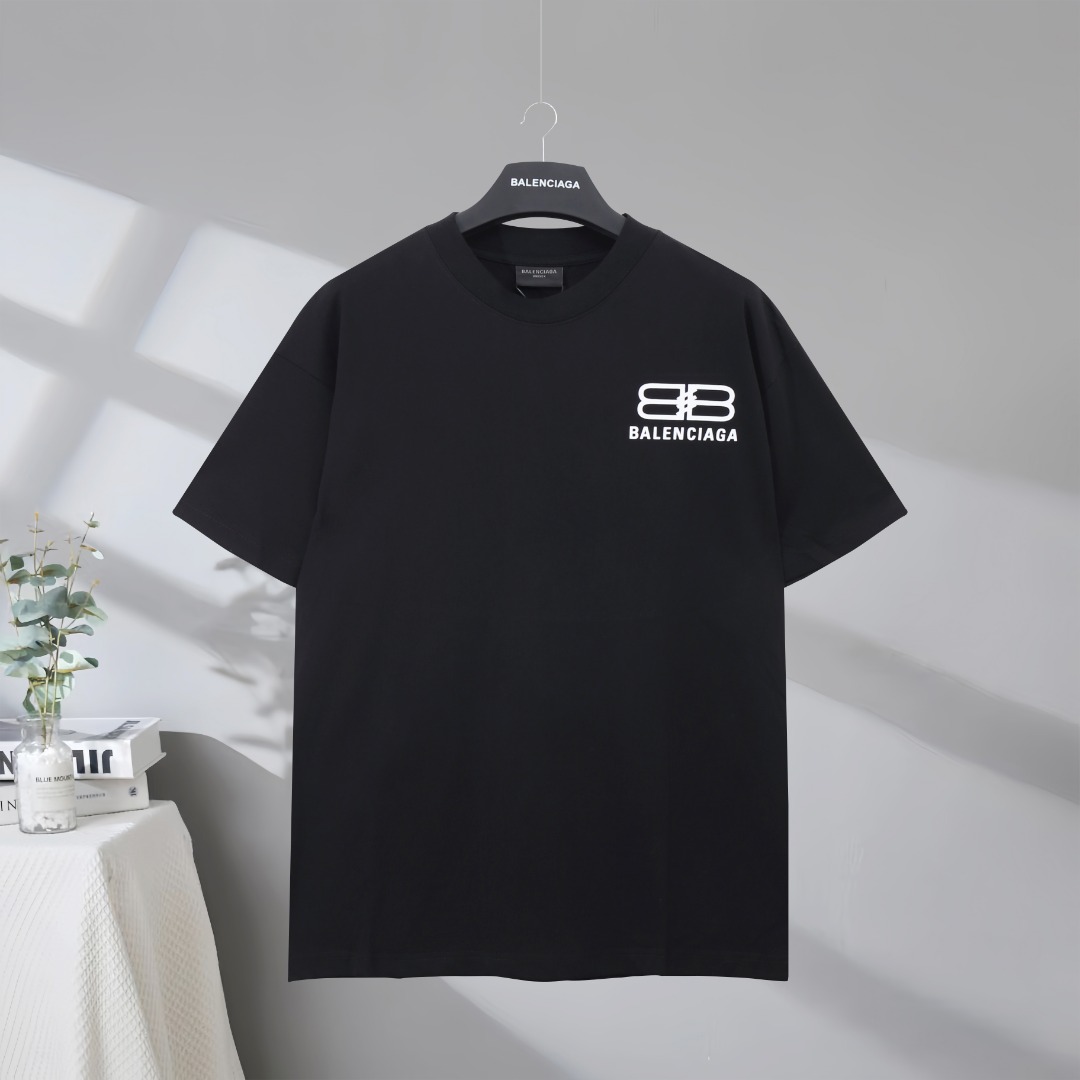 P73 Máxima calidad en el mercado BALENCIAGA/Balenciaga 2025SS camiseta de manga corta con estampado de fuente de agua c…