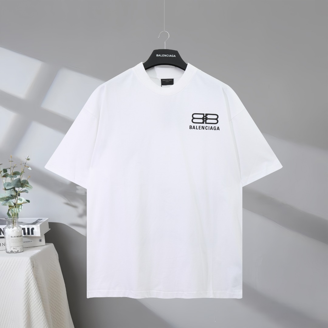 P73 Máxima calidad en el mercado BALENCIAGA/Balenciaga 2025SS camiseta de manga corta con estampado de fuente de agua c…