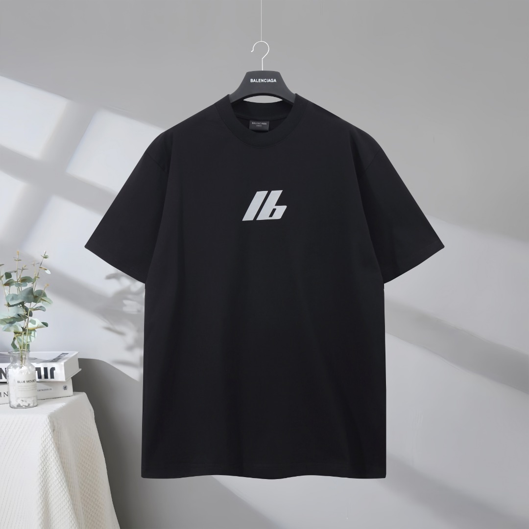 P73 Máxima calidad en el mercado BALENCIAGA/Balenciaga 2025SS ip letter logo manga impresa delantera y trasera Camiseta…