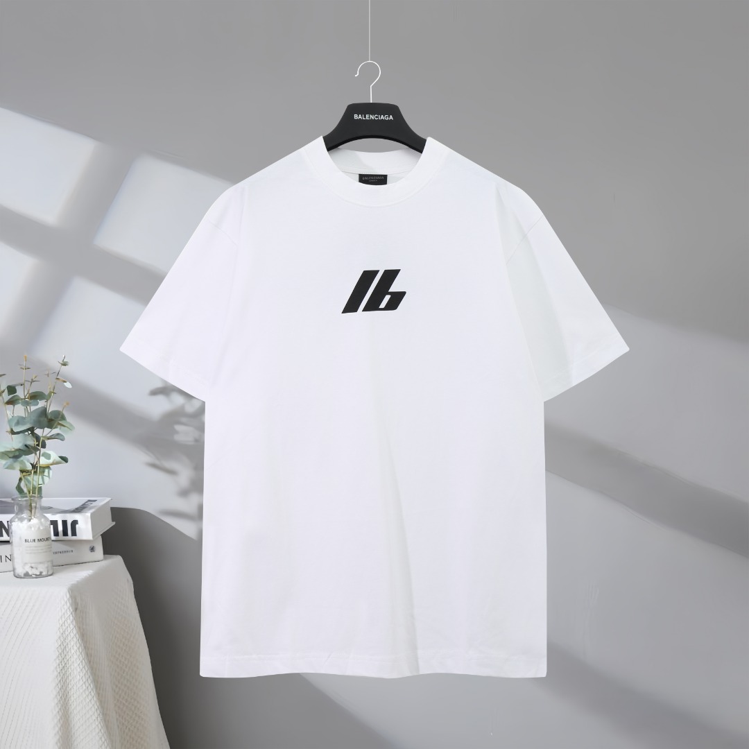 P73 Máxima calidad en el mercado BALENCIAGA/Balenciaga 2025SS ip letter logo manga impresa delantera y trasera Camiseta…