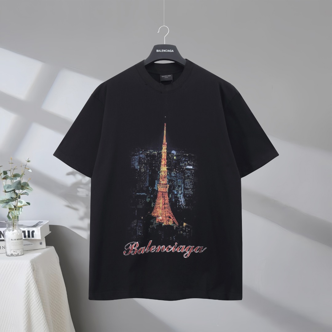 P85 Máxima calidad en el mercado BALENCIAGA/Balenciaga 2025SS Japanese Tokyo Iron Tie camiseta de manga corta con estam…