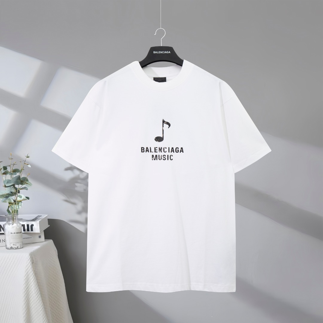 P80 La mejor calidad del mercado BALENCIAGA/Balenciaga 2025SS camiseta de manga corta con logo de nota limitada impresa…