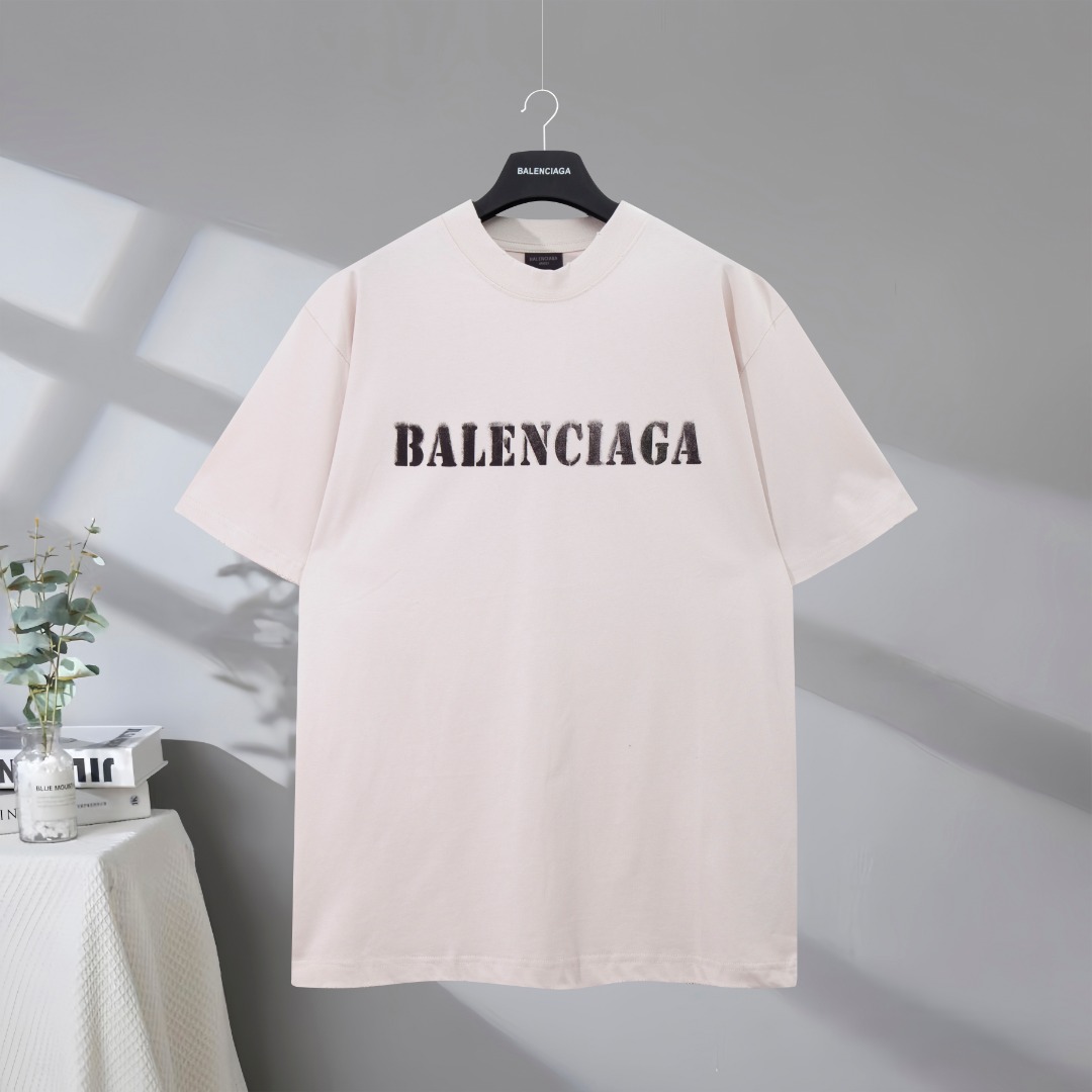 P77 Máxima calidad en el mercado BALENCIAGA/Balenciaga 2025SS Paris camiseta de manga corta desgastada con letras borro…