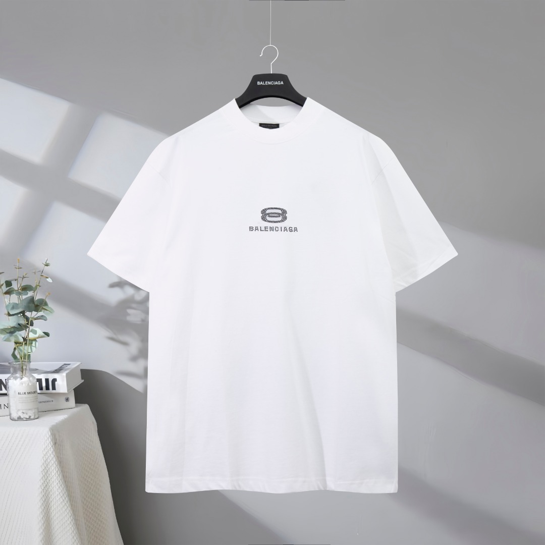 P77 La mejor calidad del mercado BALENCIAGA/Balenciaga 2025SS Camiseta clásica de manga corta con letras de doble aro y…