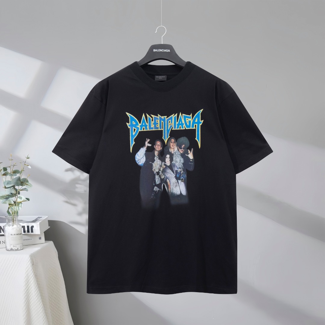P77 Máxima calidad en el mercado BALENCIAGA/Balenciaga 2025SS festival de música camiseta de manga corta con retrato de…