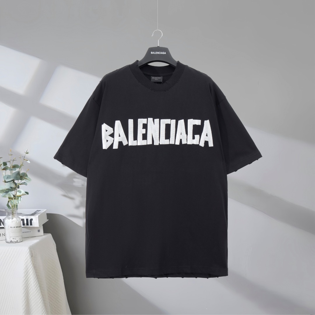 P87 Máxima calidad en el mercado BALENCIAGA/Balenciaga 2025SS papel de enmascarar cinta con letras camiseta de manga co…