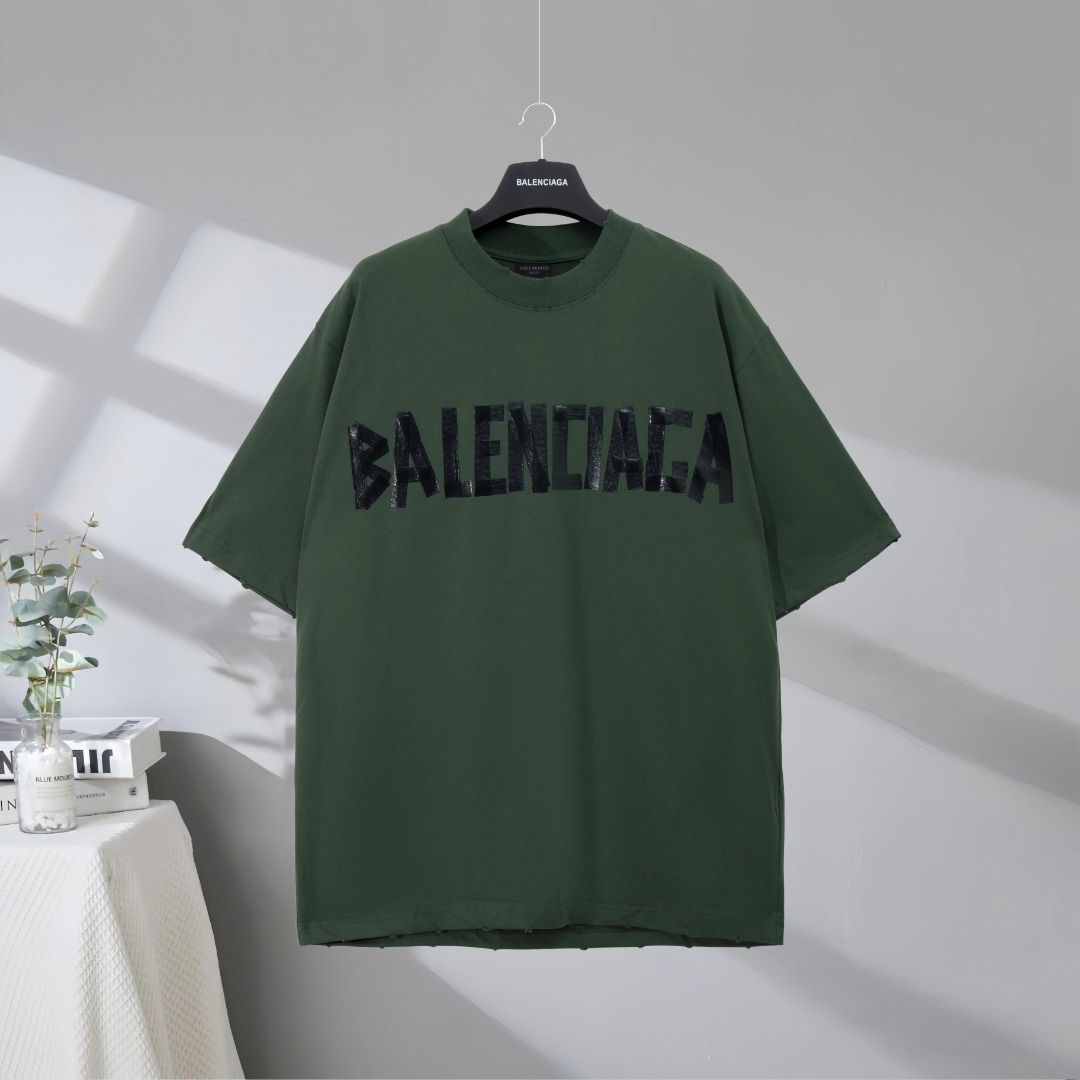 P87 Máxima calidad en el mercado BALENCIAGA/Balenciaga 2025SS papel de enmascarar cinta con letras camiseta de manga co…