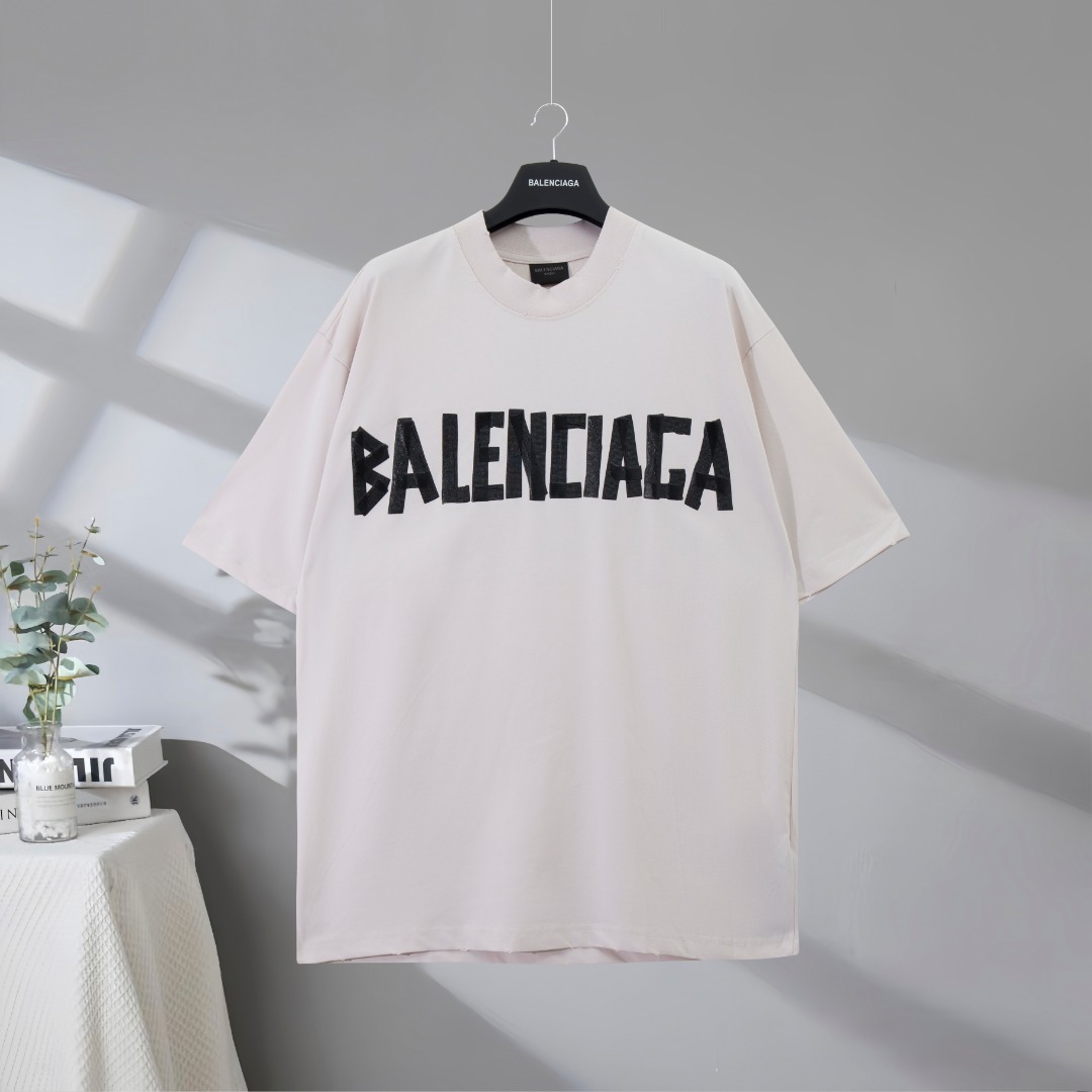 P87 Máxima calidad en el mercado BALENCIAGA/Balenciaga 2025SS papel de enmascarar cinta con letras camiseta de manga co…