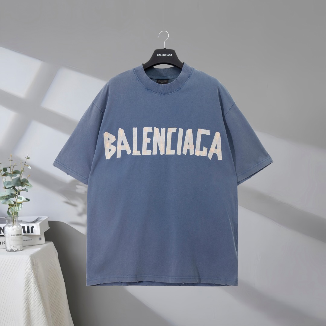 P87 Máxima calidad en el mercado BALENCIAGA/Balenciaga 2025SS papel de enmascarar cinta con letras camiseta de manga co…