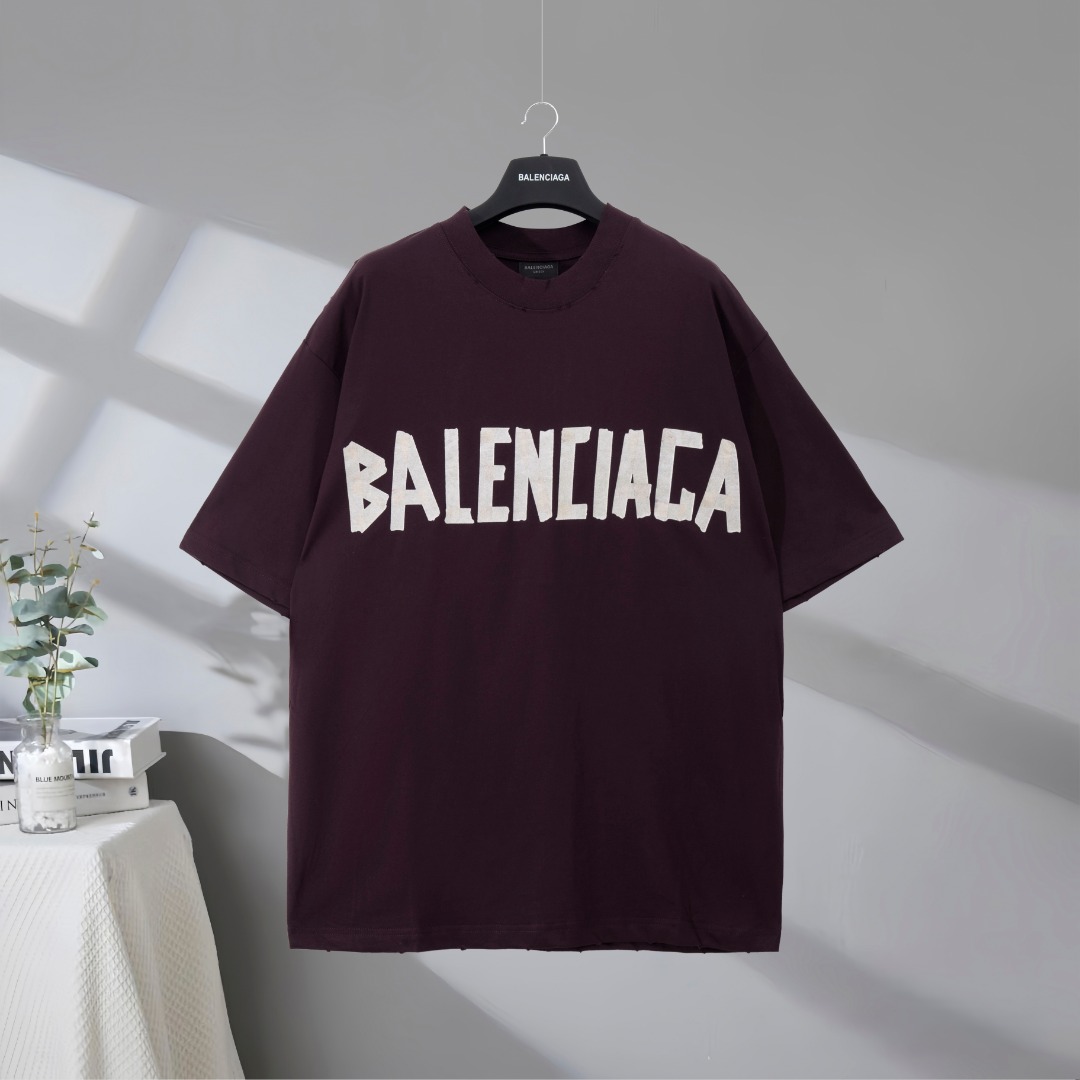 P87 Máxima calidad en el mercado BALENCIAGA/Balenciaga 2025SS papel de enmascarar cinta con letras camiseta de manga co…