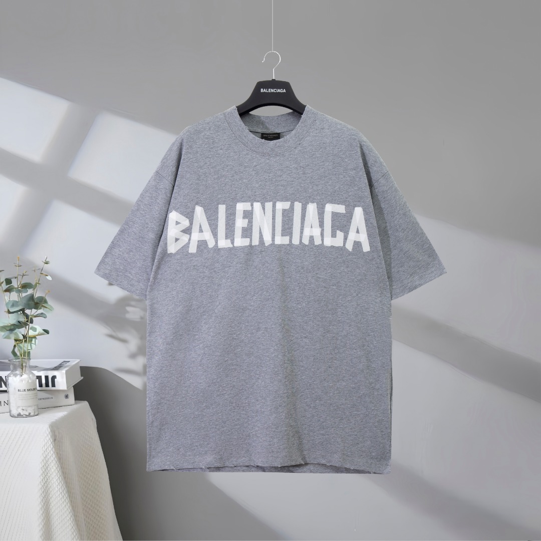 P87 Máxima calidad en el mercado BALENCIAGA/Balenciaga 2025SS papel de enmascarar cinta con letras camiseta de manga co…