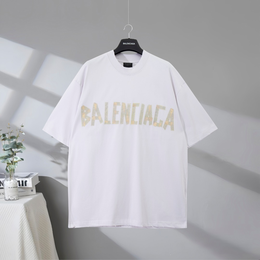 P87 Máxima calidad en el mercado BALENCIAGA/Balenciaga 2025SS papel de enmascarar cinta con letras camiseta de manga co…
