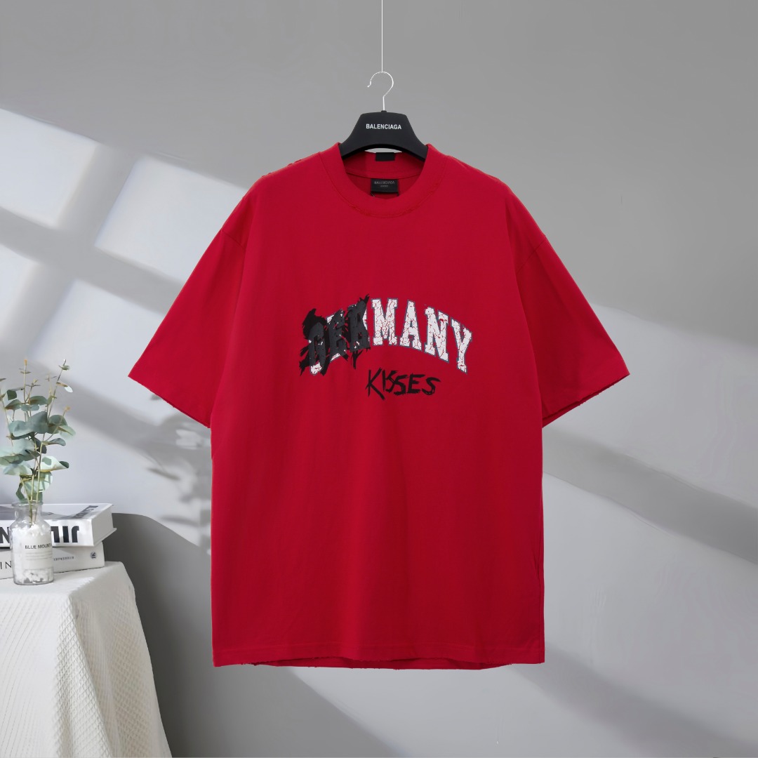P77 Máxima calidad del mercado BALENCIAGA/Balenciaga 2025SS Camiseta de manga corta con estampado de graffiti de destru…