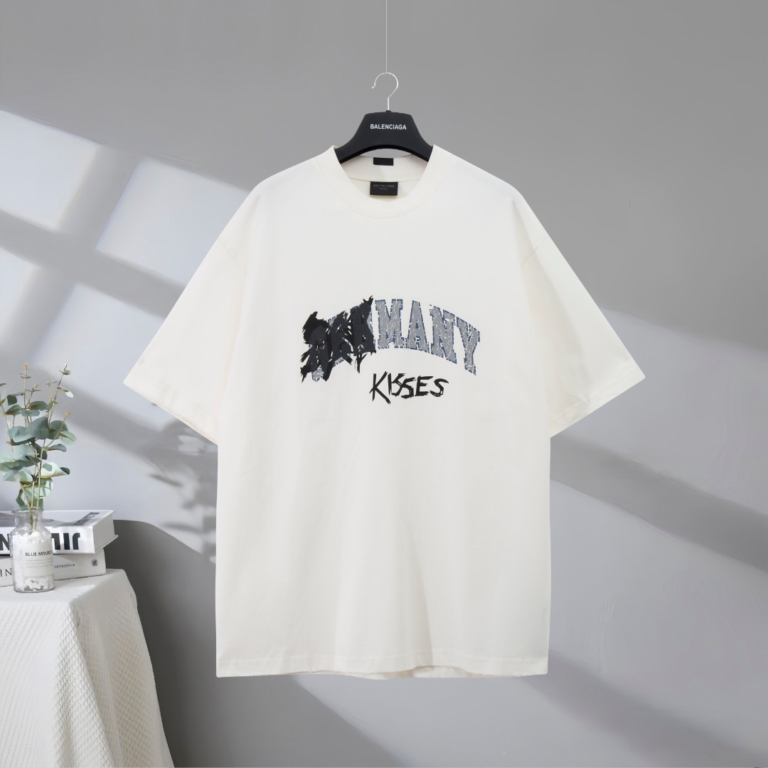 P77 Máxima calidad del mercado BALENCIAGA/Balenciaga 2025SS Camiseta de manga corta con estampado de graffiti de destru…