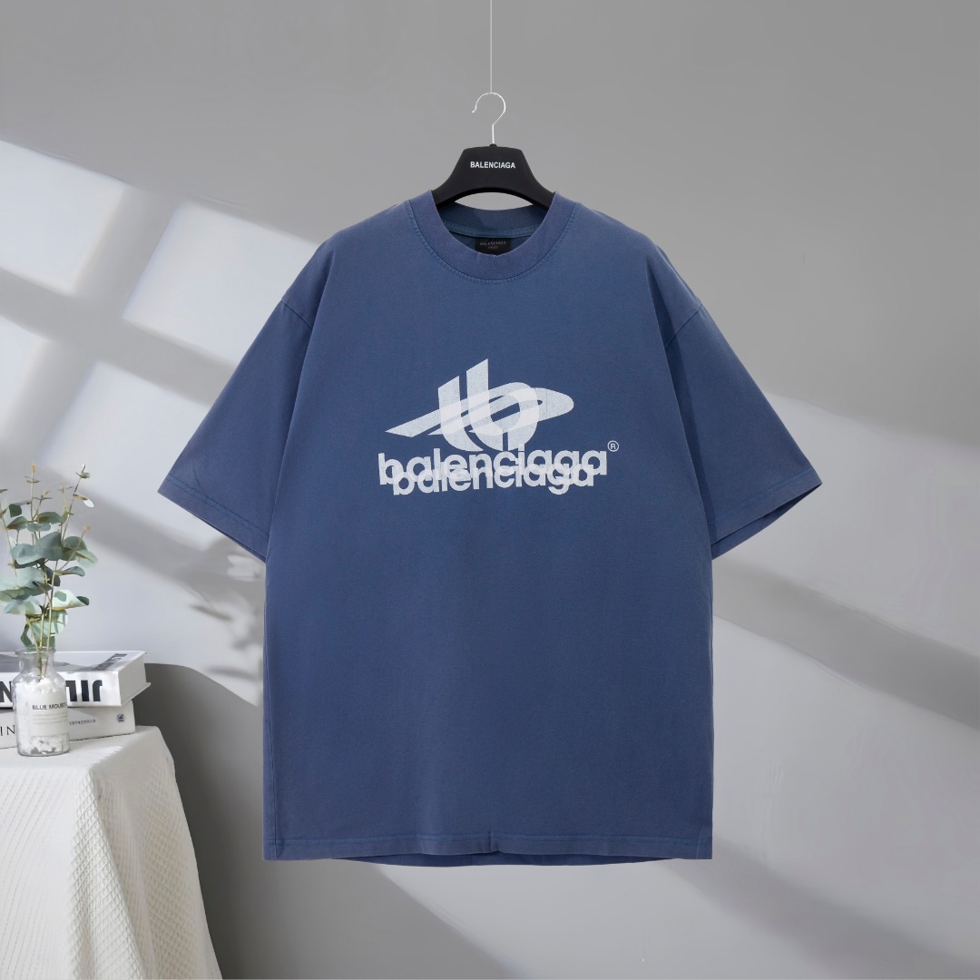 P80 Máxima calidad en el mercado BALENCIAGA/Balenciaga 2025SS camiseta clásica de manga corta desgastada con estampado …