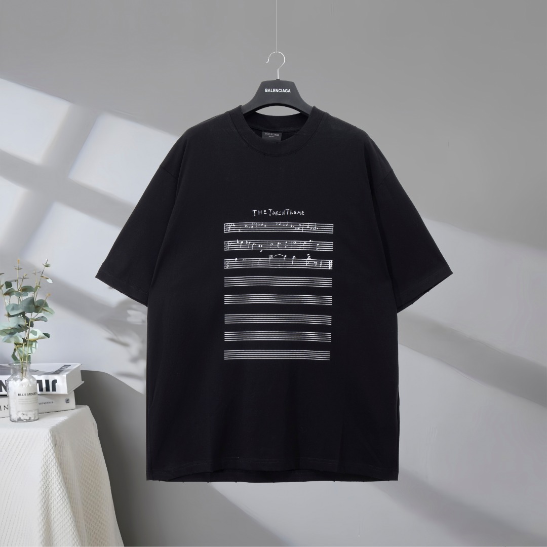 P80 Máxima calidad del mercado BALENCIAGA/Balenciaga 2025SS Camiseta de manga corta desgastada con estampado especial m…