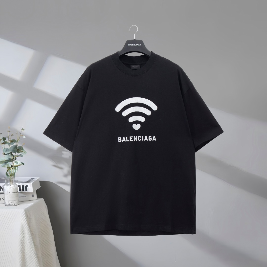 P73 La mejor calidad del mercado BALENCIAGA/Balenciaga 2025SS 520 camiseta de manga corta con estampado wi-fi limitado …