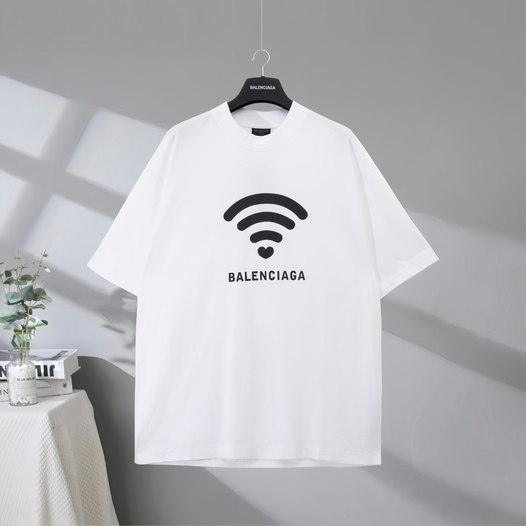 P73 La mejor calidad del mercado BALENCIAGA/Balenciaga 2025SS 520 camiseta de manga corta con estampado wi-fi limitado …