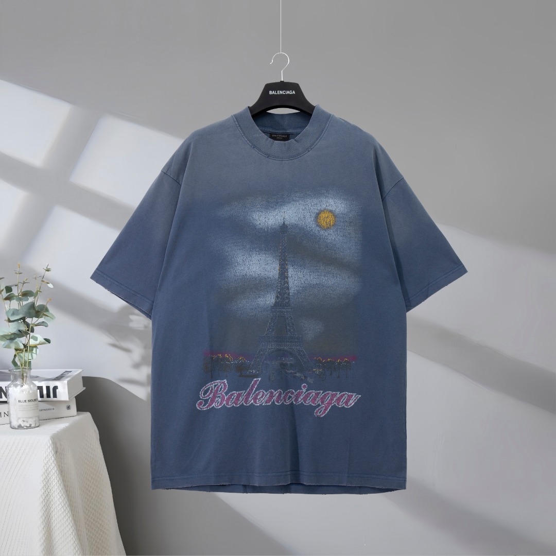 P95 Máxima calidad en el mercado BALENCIAGA/Balenciaga 2025SS Camiseta de manga corta desgastada con estampado de la To…