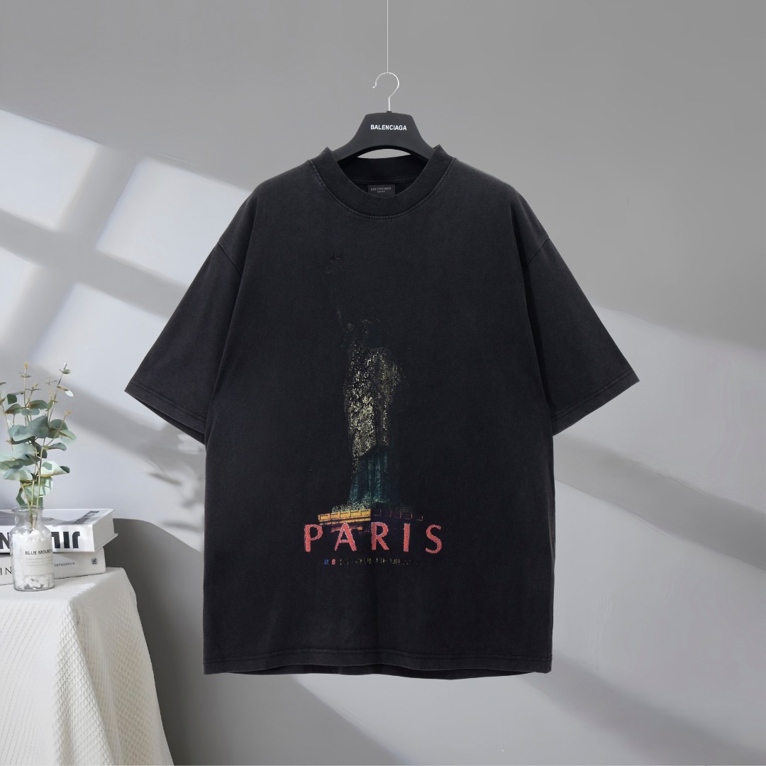 P85 Máxima calidad en el mercado BALENCIAGA/Balenciaga 2025SS Estatua de la Libertad, inyección directa, camiseta de ma…