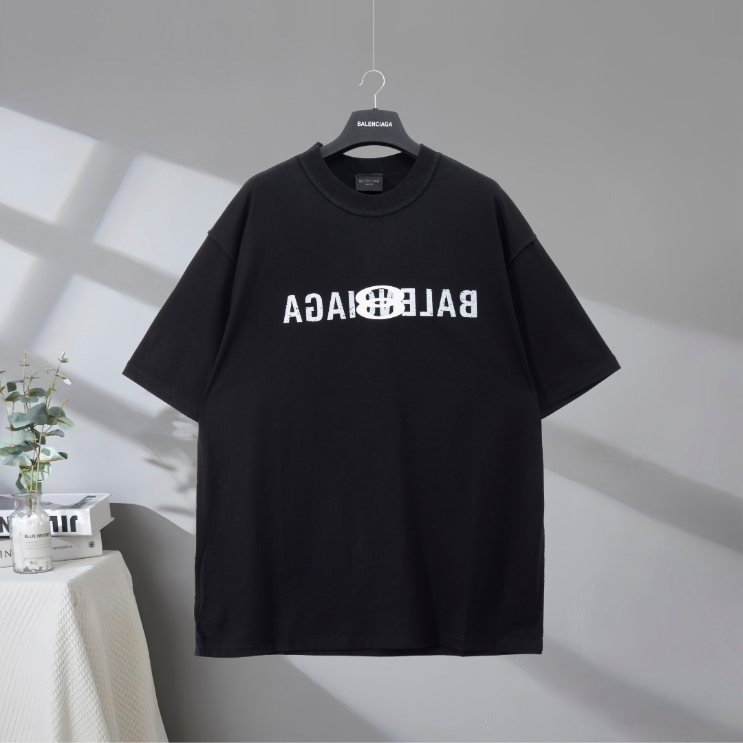 P77 Máxima calidad en el mercado BALENCIAGA/Balenciaga 2025SS camiseta de manga corta con estampado de letras invertida…