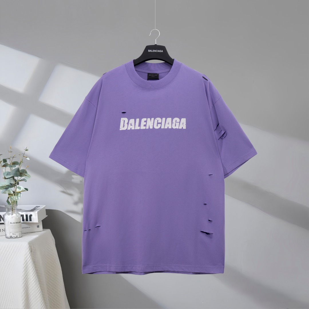 P73 Máxima calidad en el mercado BALENCIAGA/Balenciaga 2025SS Camiseta de manga corta con estampado de letras rasgadas …