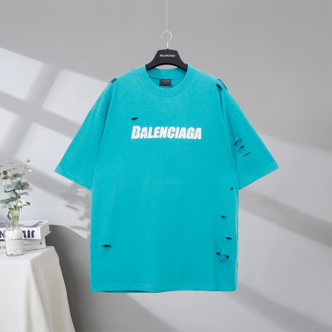 P73 Máxima calidad en el mercado BALENCIAGA/Balenciaga 2025SS Camiseta de manga corta con estampado de letras rasgadas …