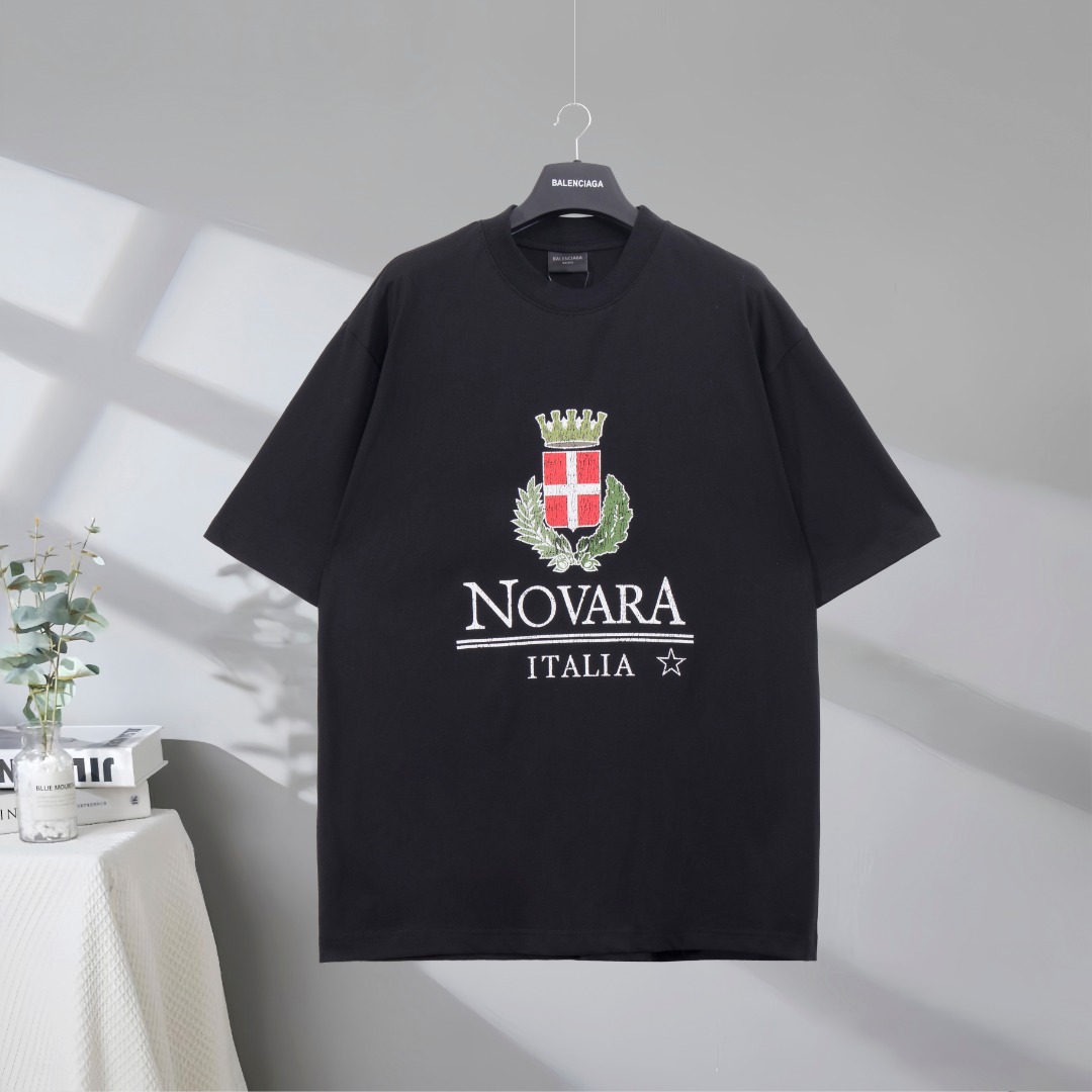 P75 La mejor calidad en el mercado BALENCIAGA/Balenciaga 2025SS Crown Wheatear Camiseta de manga corta con estampado di…