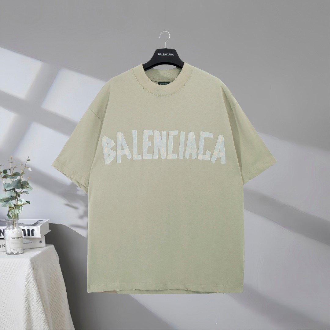P87 Máxima calidad en el mercado BALENCIAGA/Balenciaga 2025SS papel de enmascarar cinta con letras camiseta de manga co…
