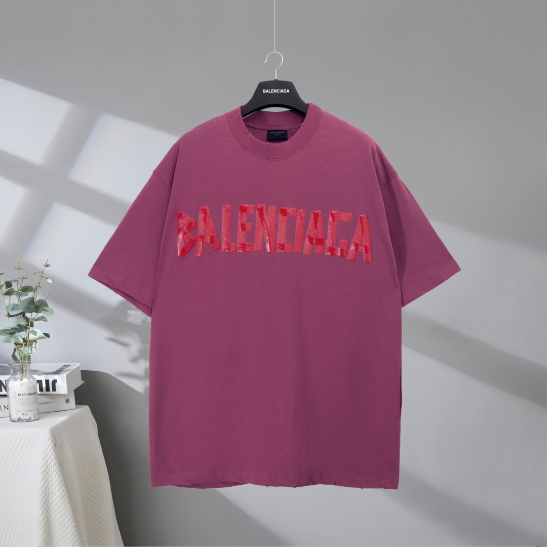 P87 Máxima calidad en el mercado BALENCIAGA/Balenciaga 2025SS papel de enmascarar cinta con letras camiseta de manga co…
