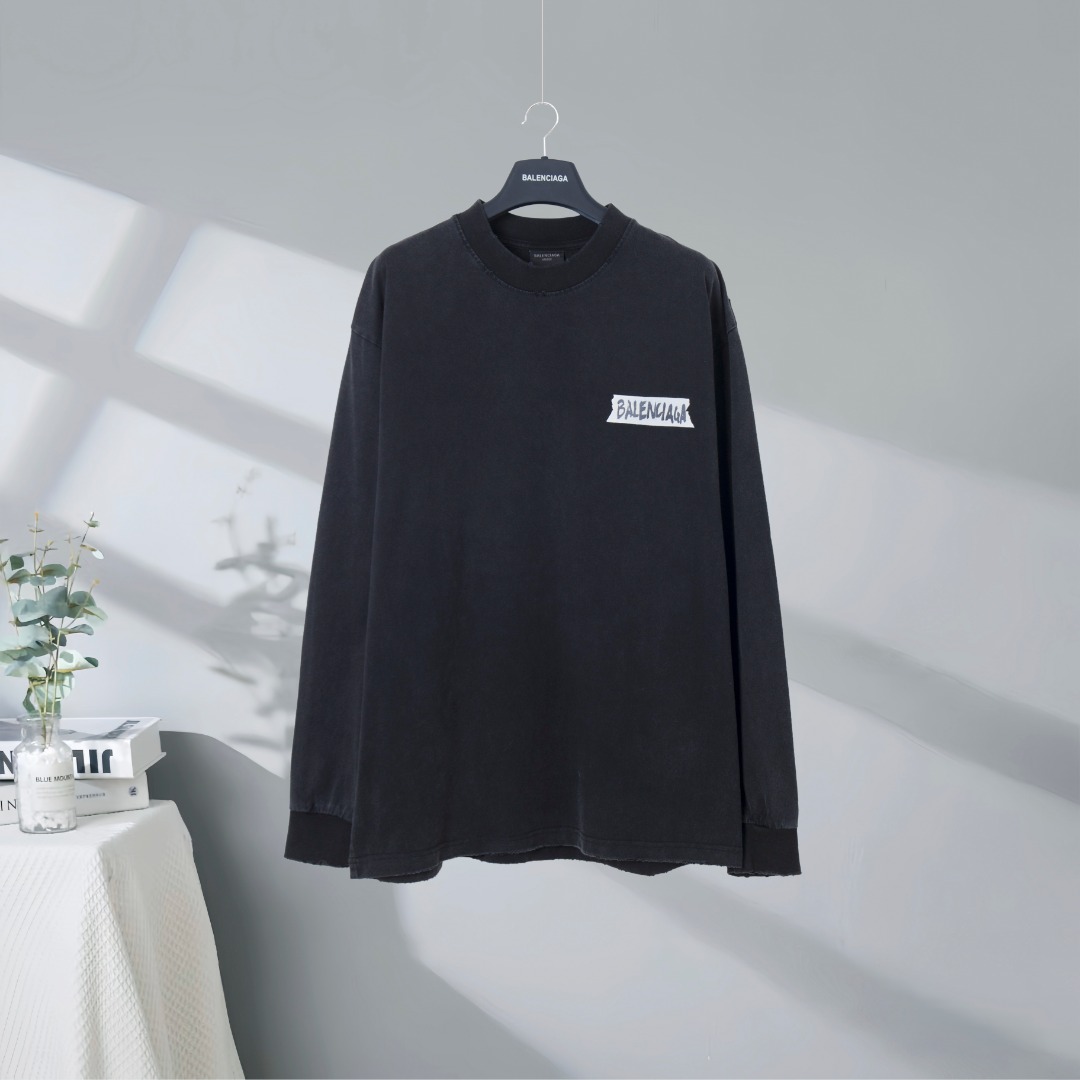 P110 Calidad superior del mercado BALENCIAGA/París 2026SS Camisa de manga larga con cinta adhesiva blanca de artista y …